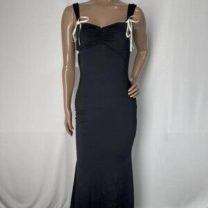 NEW MORE TO COME Kenzie Maxi Dress Black Size S | Ruched with Ribbon straps